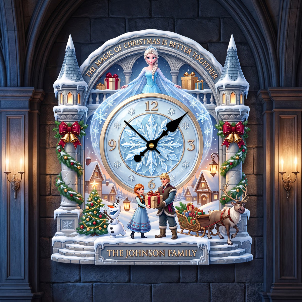 Snowy Christmas Hanging Wall Clock – Personalized Gifts For Family 04HAQN010826-Homacus