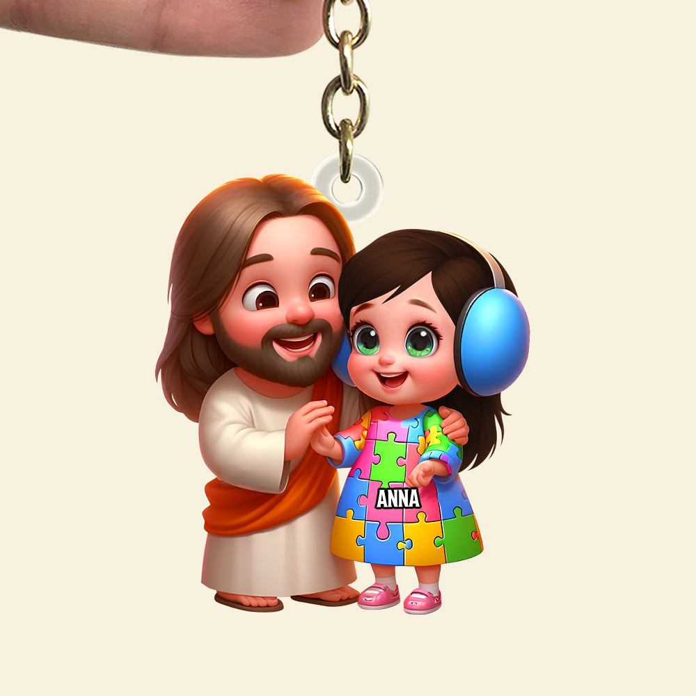 Personalized Gifts For Autism Kid Keychain, God Protect Him/ Her In His Arms 02qhtn050325-Homacus