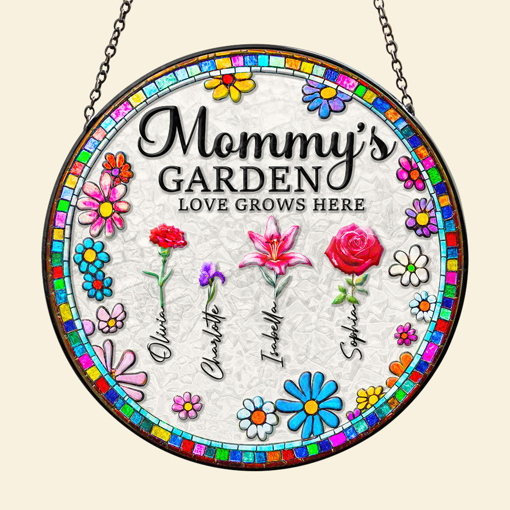 Personalized Gifts For Mom Stained Glass Mommy's Garden Love Grows Here 02ACDT220325-Homacus