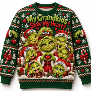 My Grandkids Stole My Heart Knitted Ugly Sweater - Personalized Gifts For Grandparents Christmas Ugly Sweater 03NATA131026-Homacus