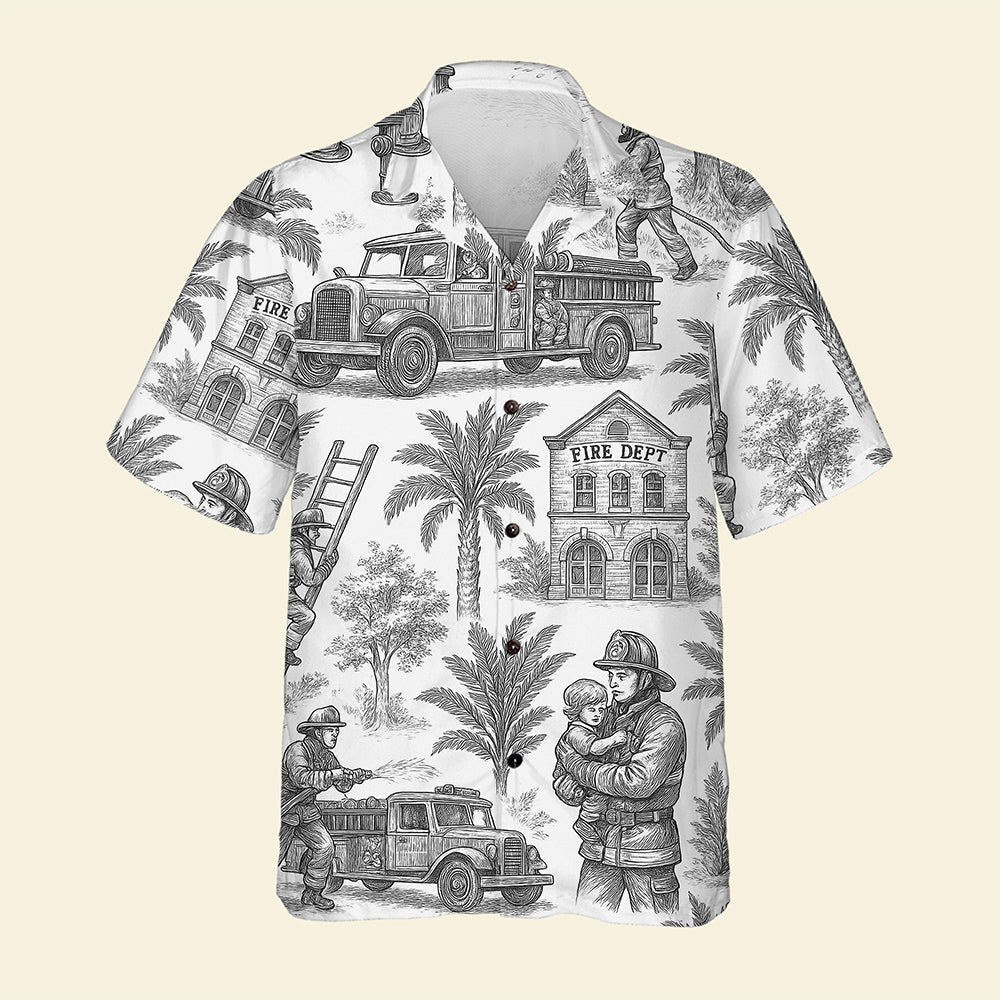Firefighter Toile de Jouy Hawaiian Shirt - Gifts For Firefighters 04PGQN030725-Homacus