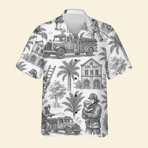 Firefighter Toile de Jouy Hawaiian Shirt - Gifts For Firefighters 04PGQN030725-Homacus