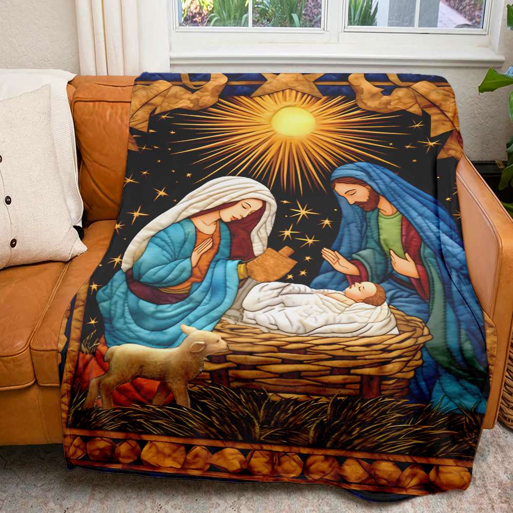 Christmas Gifts For Christians Blanket, Jesus Christ Nativity Quilt Art Effect 01QHMH120924-Homacus