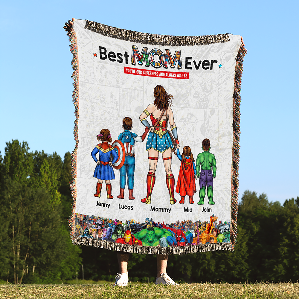 Personalized Gifts For Mom Woven Blanket Mother's Day Best Super Mom Ever-Homacus