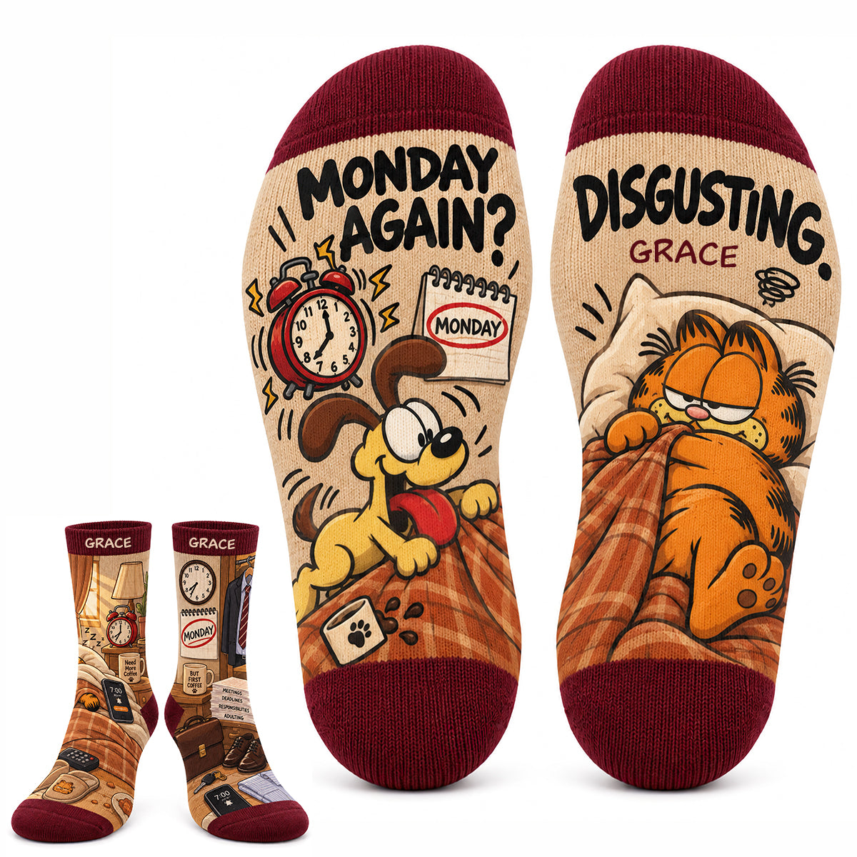 Monday Morning Routine Of A Lazy Orange Tabby Socks - Personalized Gifts 07hadt170926