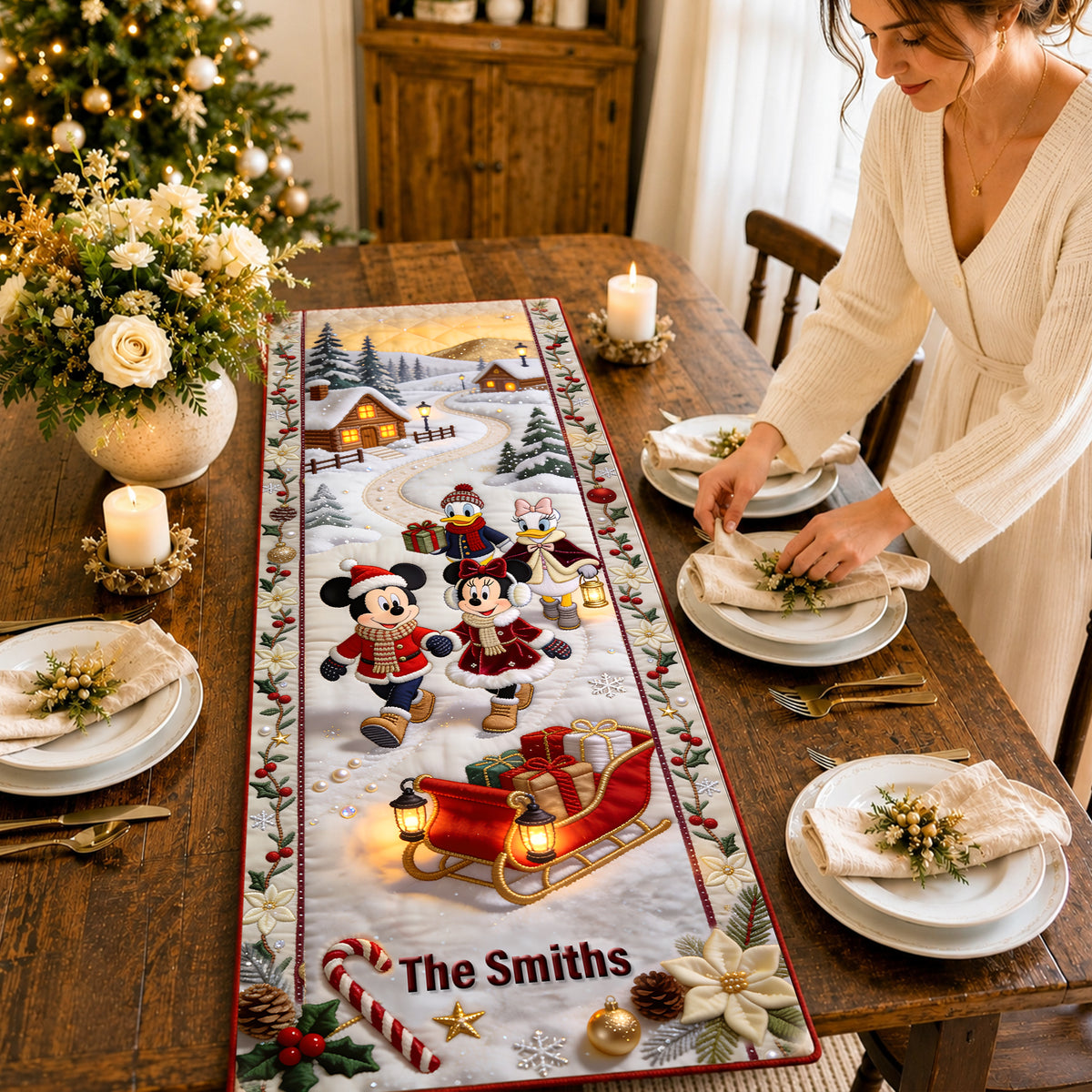 Christmas Mouse Family Table Runner - Personalized Gifts For Family 01pgqn290826-Homacus