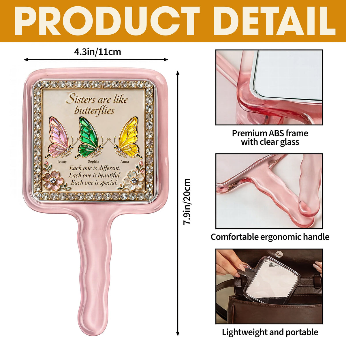 Sisters Butterfly Handheld Mirror Personalized Gifts For Besties 01natn130226-Homacus