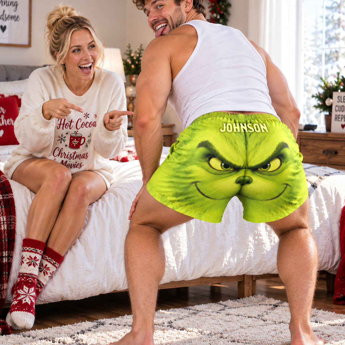 Holiday Character Men's Beach Shorts - Personalized Gift For Him 05QHQN210926