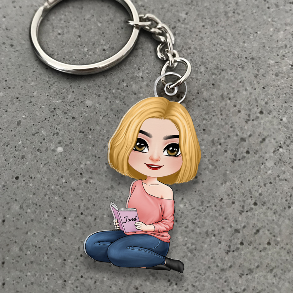Personalized Gifts For Book Lover Keychain Reading Girl 02QHHU080425HH-Homacus