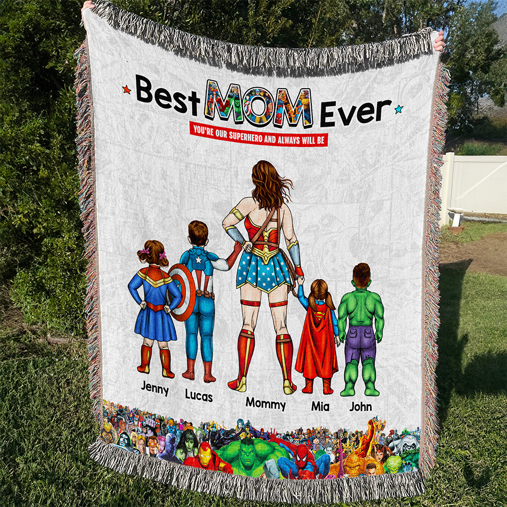 Personalized Gifts For Mom Woven Blanket Mother's Day Best Super Mom Ever-Homacus