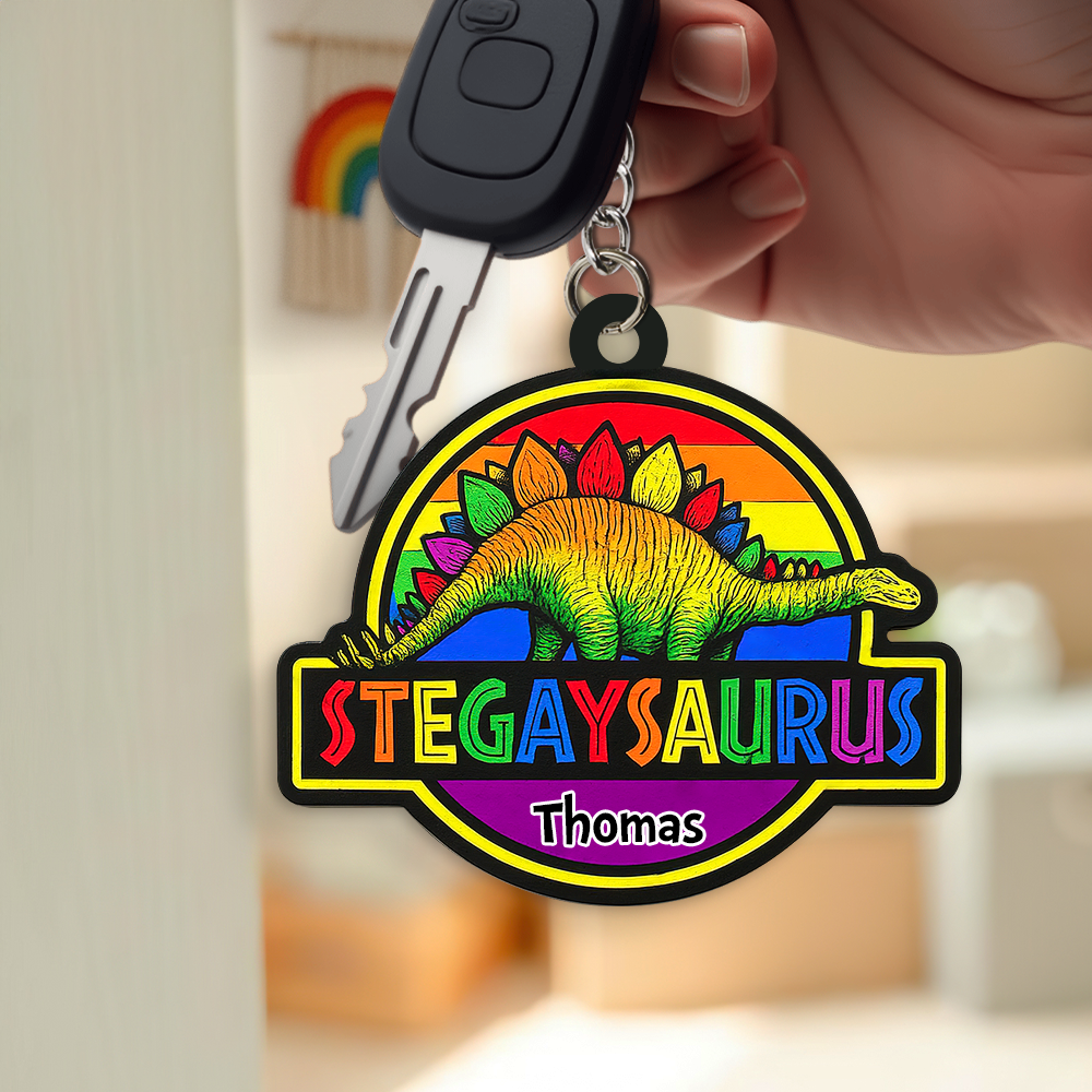 Colorful Dinosaur Keychain – Personalized Gifts for LGBTQ+ Pride 03hupu050625-Homacus