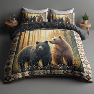 Personalized Gifts For Bear Couple Special Line Quilt Bedding Set 01KADT100125-Homacus