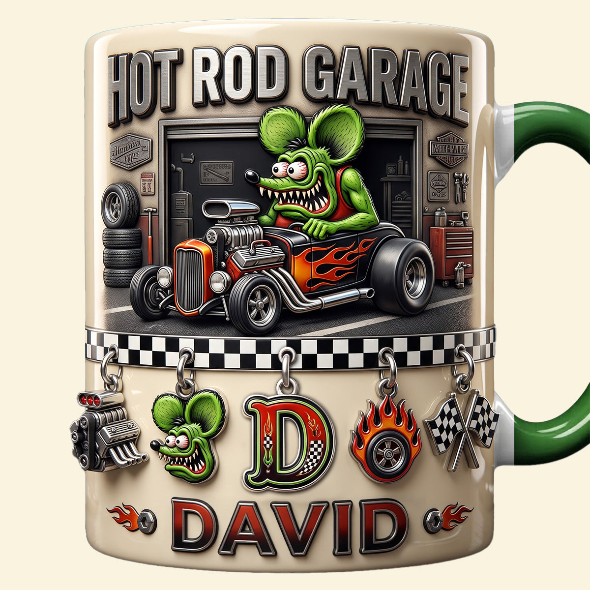 Cute Alphabet Christmas Fun Rat Fink Accent Mug - Persoalized Gifts For Hot Rod Lovers 04patn280926