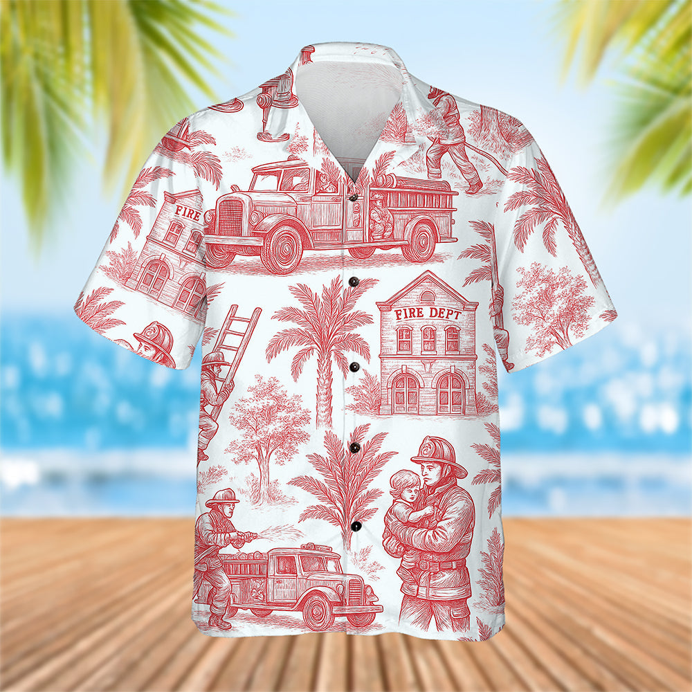Firefighter Toile de Jouy Hawaiian Shirt - Gifts For Firefighters 04PGQN030725-Homacus