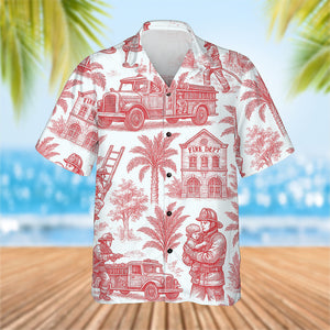 Firefighter Toile de Jouy Hawaiian Shirt - Gifts For Firefighters 04PGQN030725-Homacus