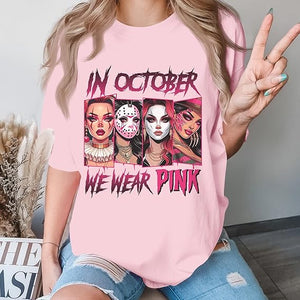 Horror Villains In October We Wear Pink Shirt - Gift For Breast Cancer Awareness 121laxx180725-Homacus