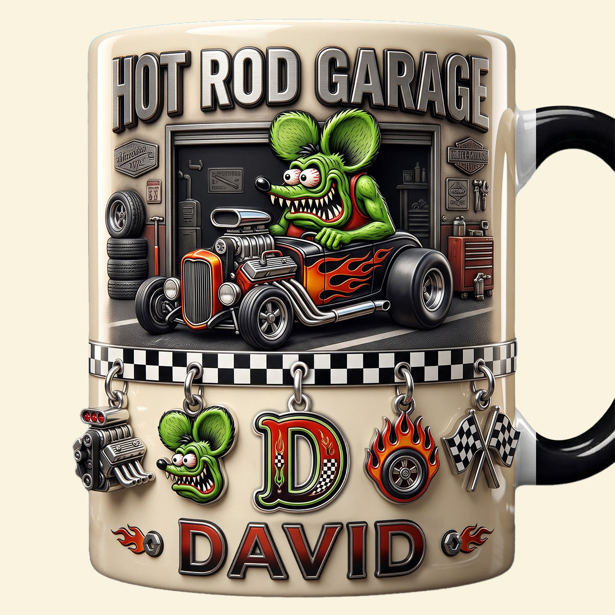 Cute Alphabet Christmas Fun Rat Fink Accent Mug - Persoalized Gifts For Hot Rod Lovers 04patn280926