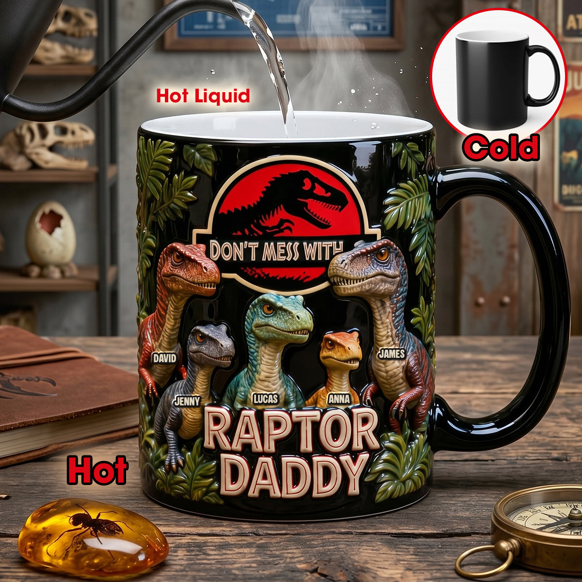 Dinosaur Dad and Kids Magic Coffee Mug - Personalized Gifts For Dad 03hutn250426-Homacus