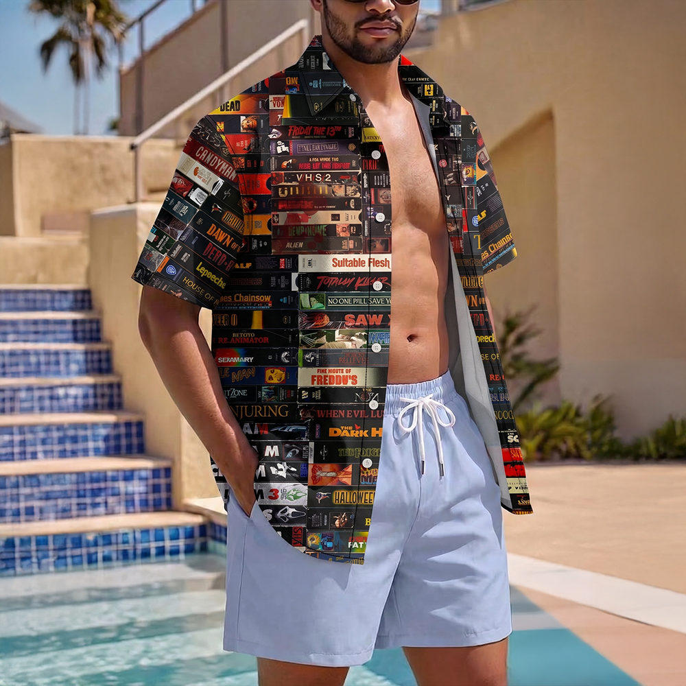 Horror Tape Stack Hawaiian Shirt - Gifts For Horror Lovers 01huti270526-Homacus