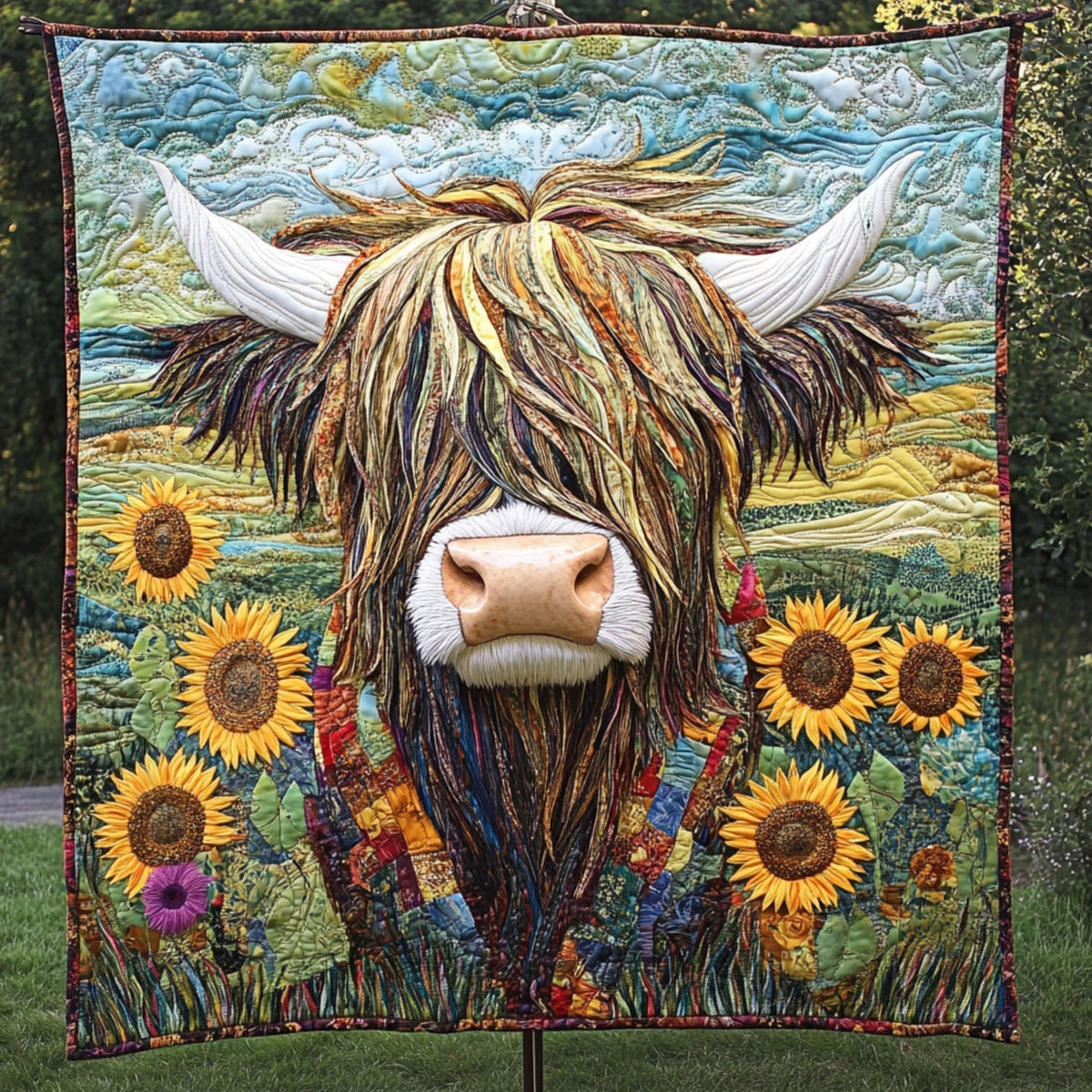 Gifts For Highland Cow Lovers Blanket Breeze Highland Cow With Sunflower Valley-Homacus