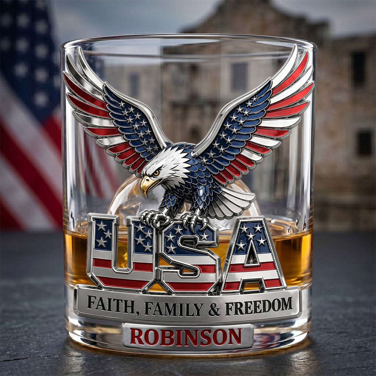 USA Strong Eagle Round Glass - Personalized Gifts For Patriots 02QHTI100626-Homacus