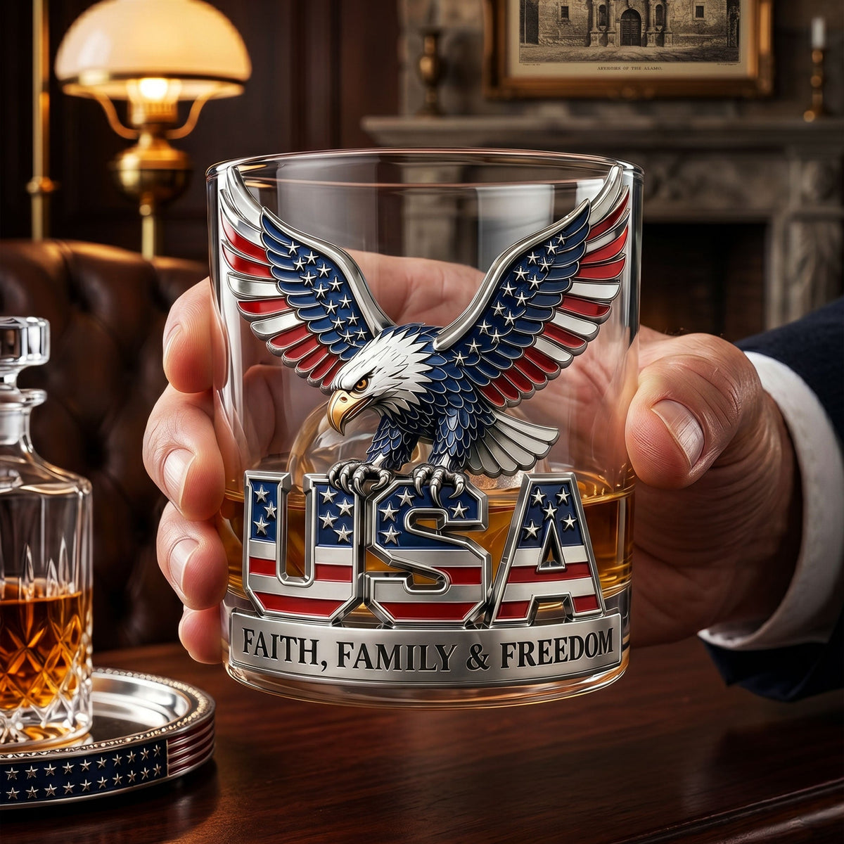 USA Strong Eagle Round Glass - Personalized Gifts For Patriots 02QHTI100626-Homacus