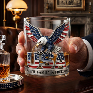 USA Strong Eagle Round Glass - Personalized Gifts For Patriots 02QHTI100626-Homacus