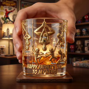 Father And Kids Hero Glass Mug - Personalized Gifts For Dad 02PATI190526-Homacus