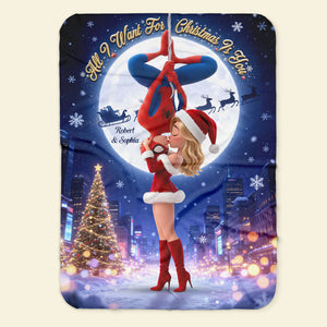 Kissing Couple Christmas Blanket - Personalized Gifts For Couple Blanket 02HUTI290826