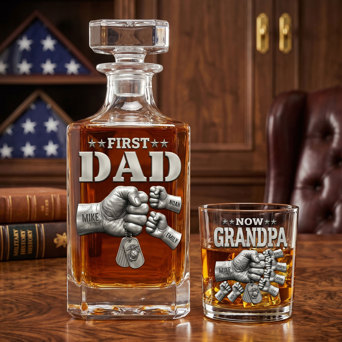 First Dad Now Grandpa Drinking Set - Personalized Gift For Father's Day Decanter Set 02HUTI280526-Homacus