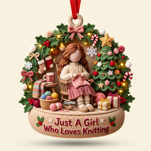 Knitting Girl Christmas Acrylic Ornament - Personalized Gifts For Knitting Lovers 02pgti241026-Homacus