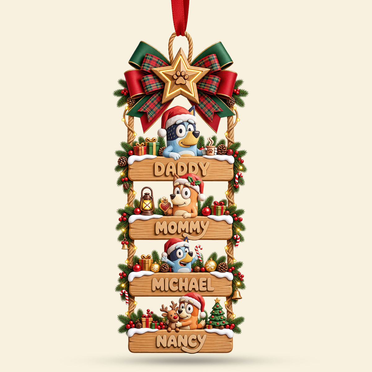 Adorable Cartoon Family Ladder Christmas Ornament - Personalized Gift For Family 04PATI090926-Homacus