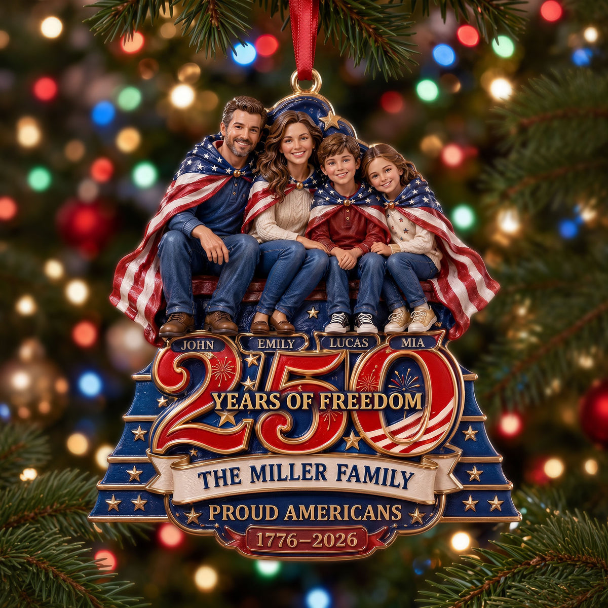Custom Photo Proud American 250th Christmas Ornament, Personalized Gifts For Family 05qhti220826