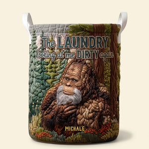 Fun Sasquatch Glance Quilted Laundry Basket, Personalized Gifts For Bigfoot Lovers 01qhti110726-Homacus