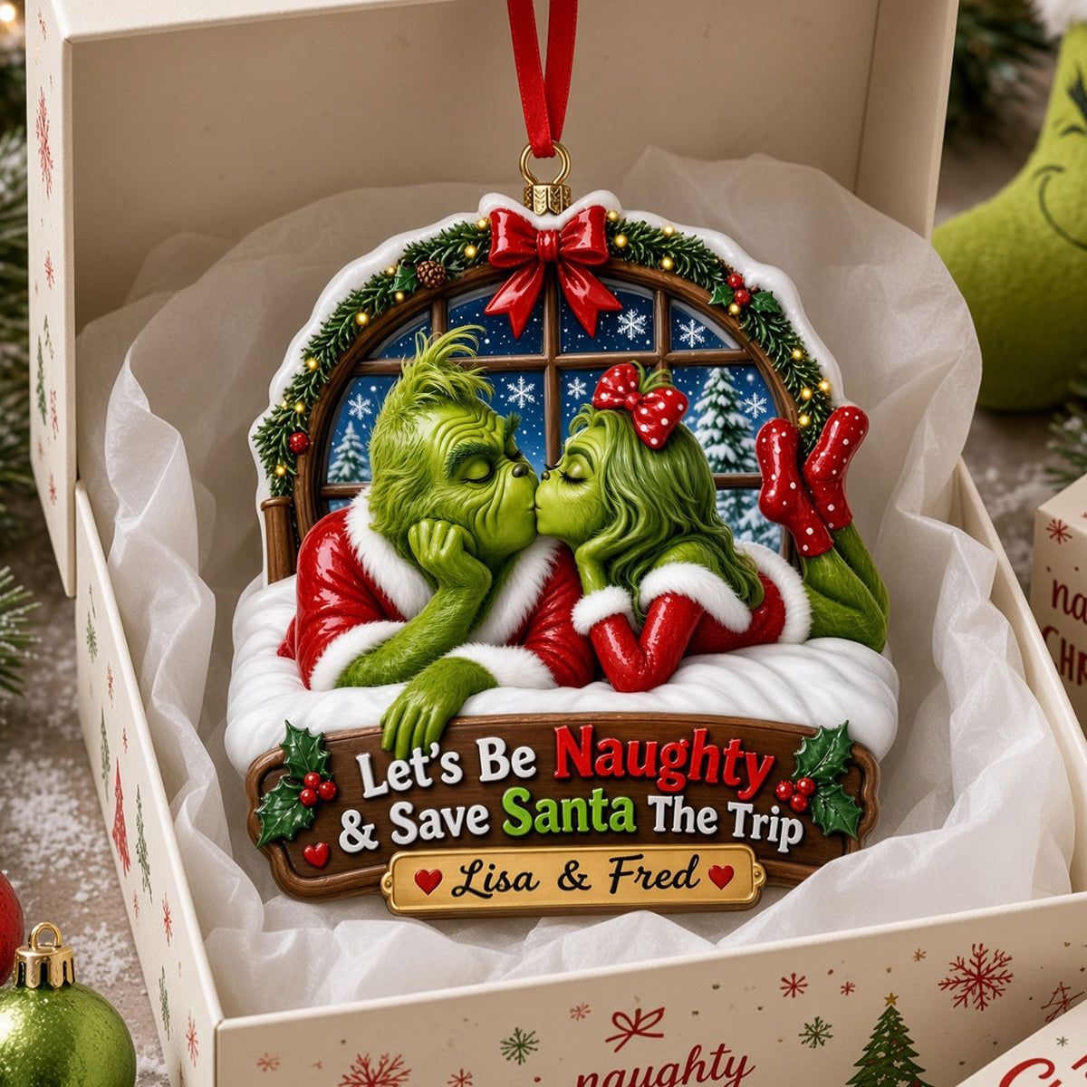Let's Be Naughty Christmas Ornament - Personalized Gifts For Couple 02HUTI270826