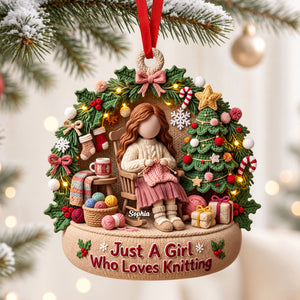 Knitting Girl Christmas Acrylic Ornament - Personalized Gifts For Knitting Lovers 02pgti241026-Homacus