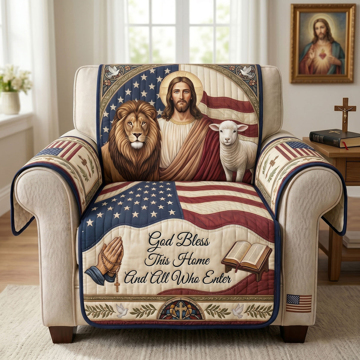 God Bless This Home And All Who Enter Quilted Sofa Cover - Personalized Gifts For Family 03huti220626-Homacus