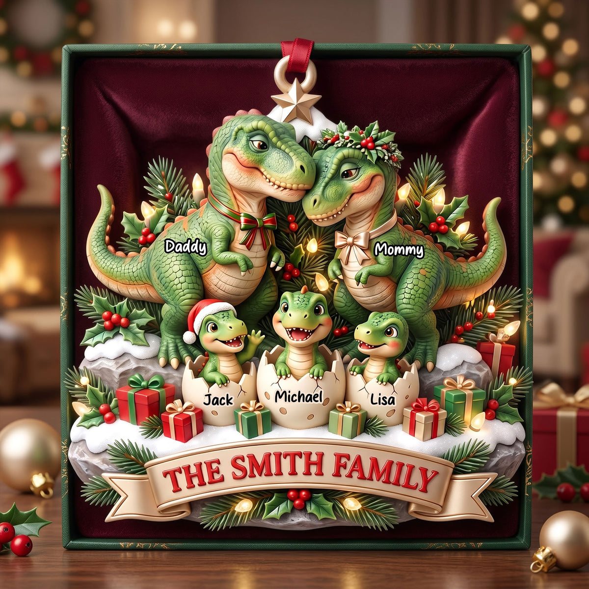 Dinosaur Family Ornament - Personalized Christmas Gifts For Family 04TYTI180826-Homacus