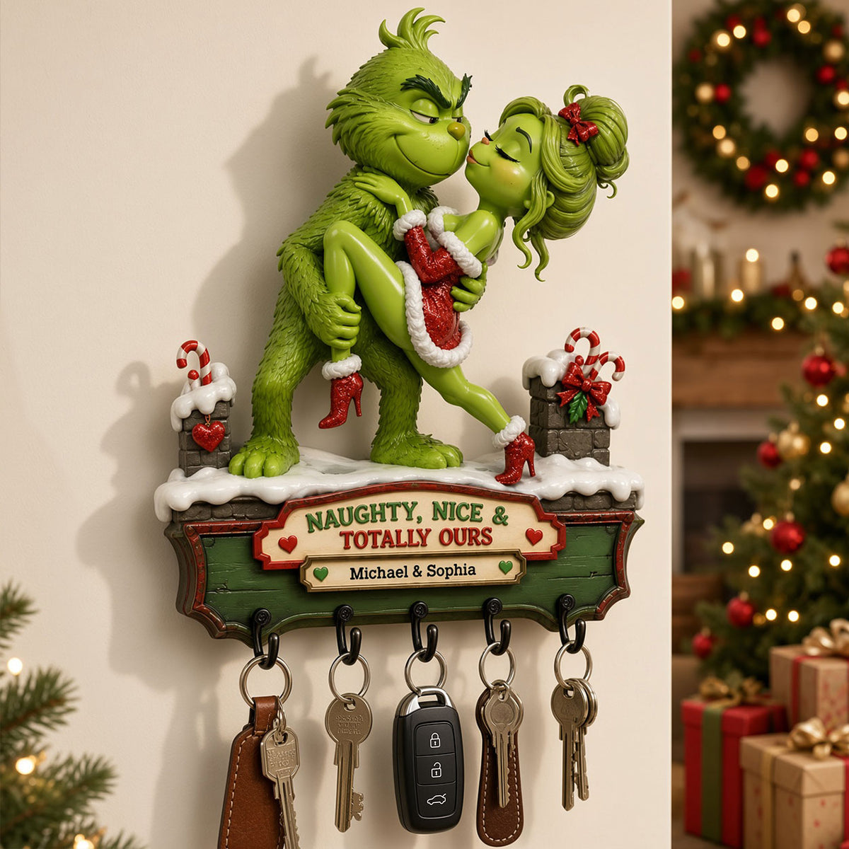 Mischief Green Couple Acrylic Key Hanger - Personalized Christmas Gifts 02nati240826-Homacus