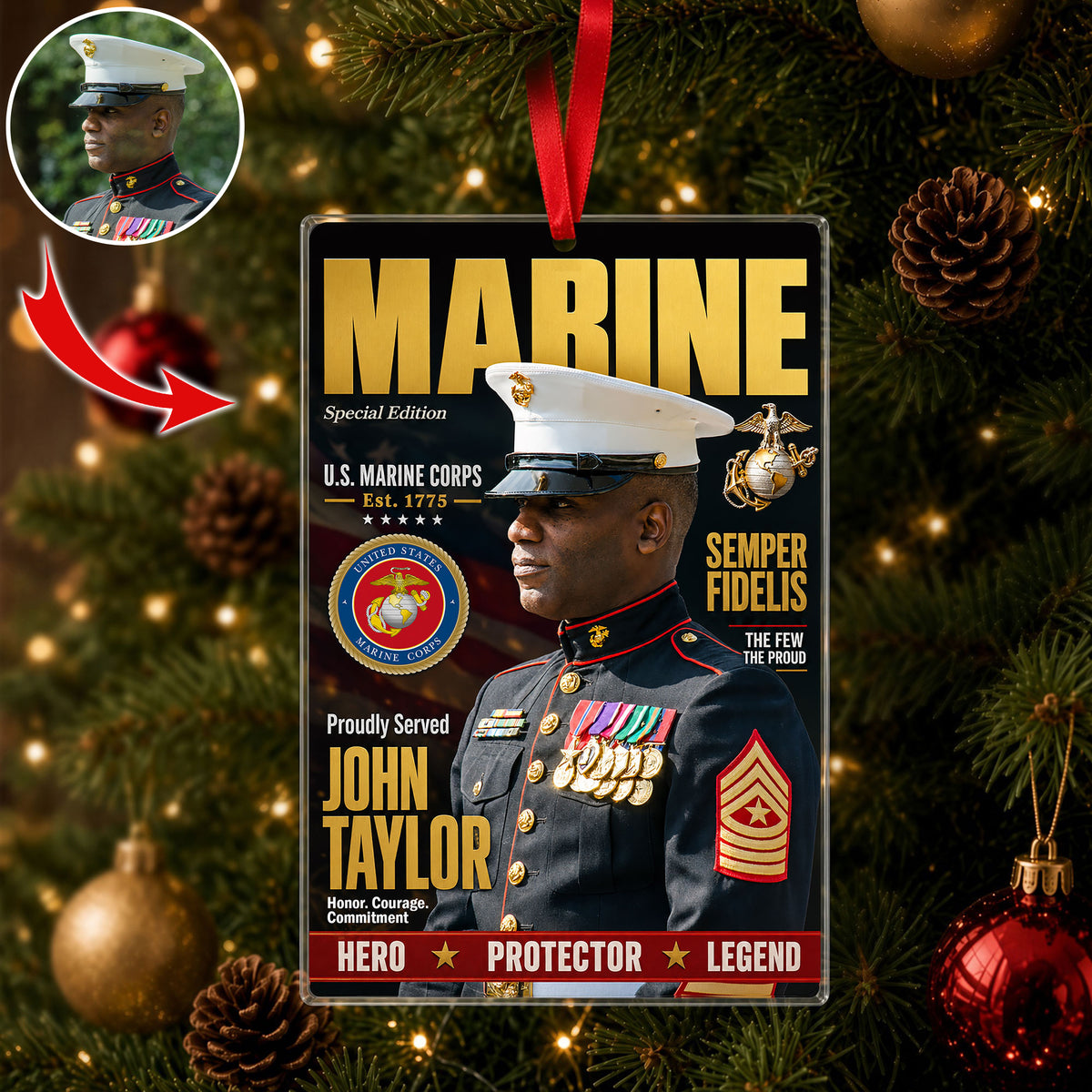 Honor Country Hero Christmas Ornament Custom Photo Gifts 04HUTI260826