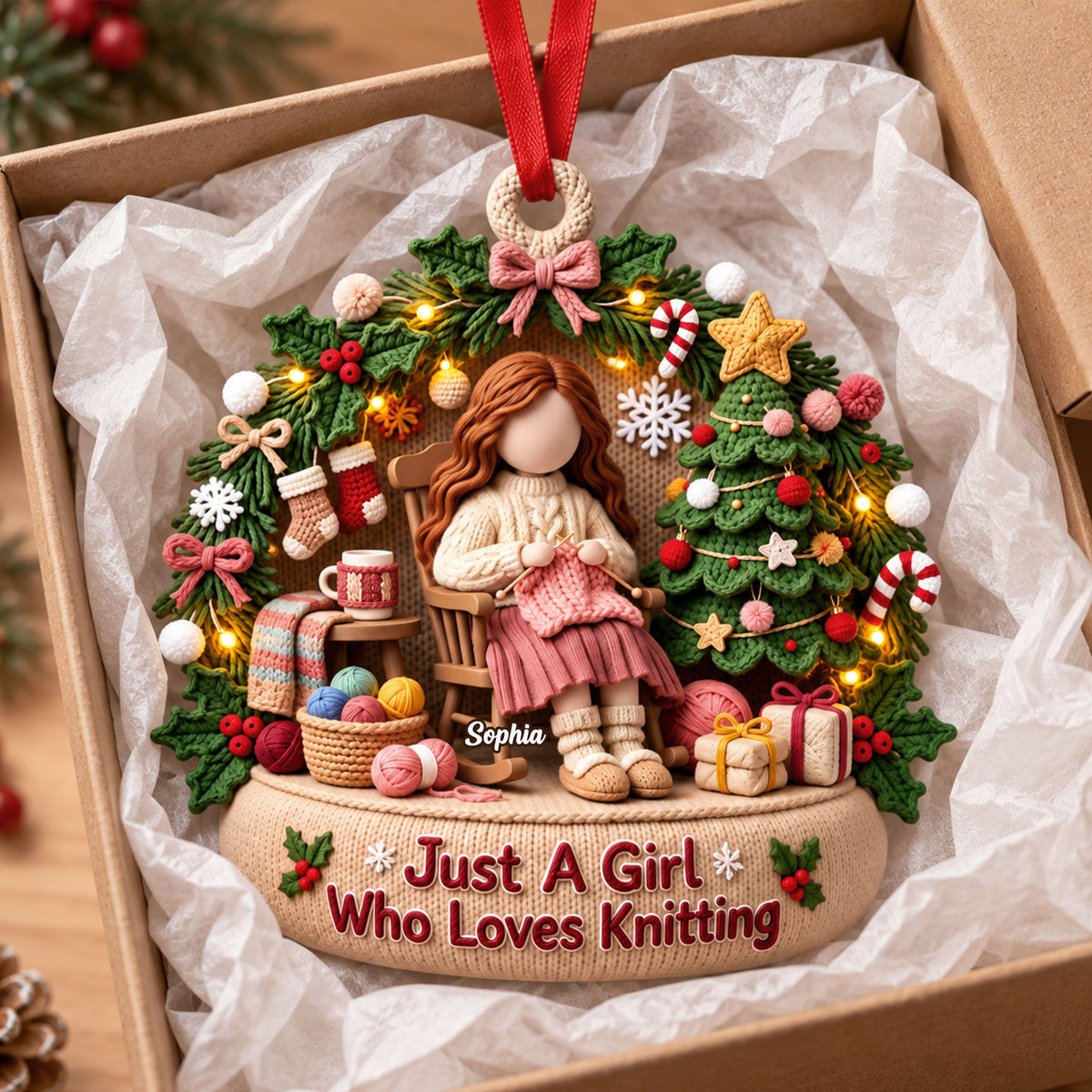 Knitting Girl Christmas Acrylic Ornament - Personalized Gifts For Knitting Lovers 02pgti241026-Homacus