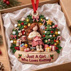 Knitting Girl Christmas Acrylic Ornament - Personalized Gifts For Knitting Lovers 02pgti241026-Homacus