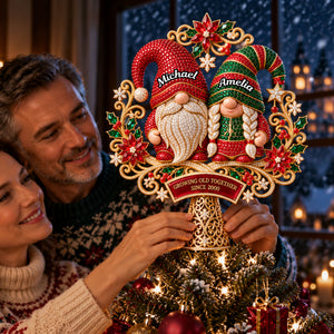 Jolly Gnome Christmas Tree Topper - Personalized Gifts For Couple 07PGTI231026-Homacus