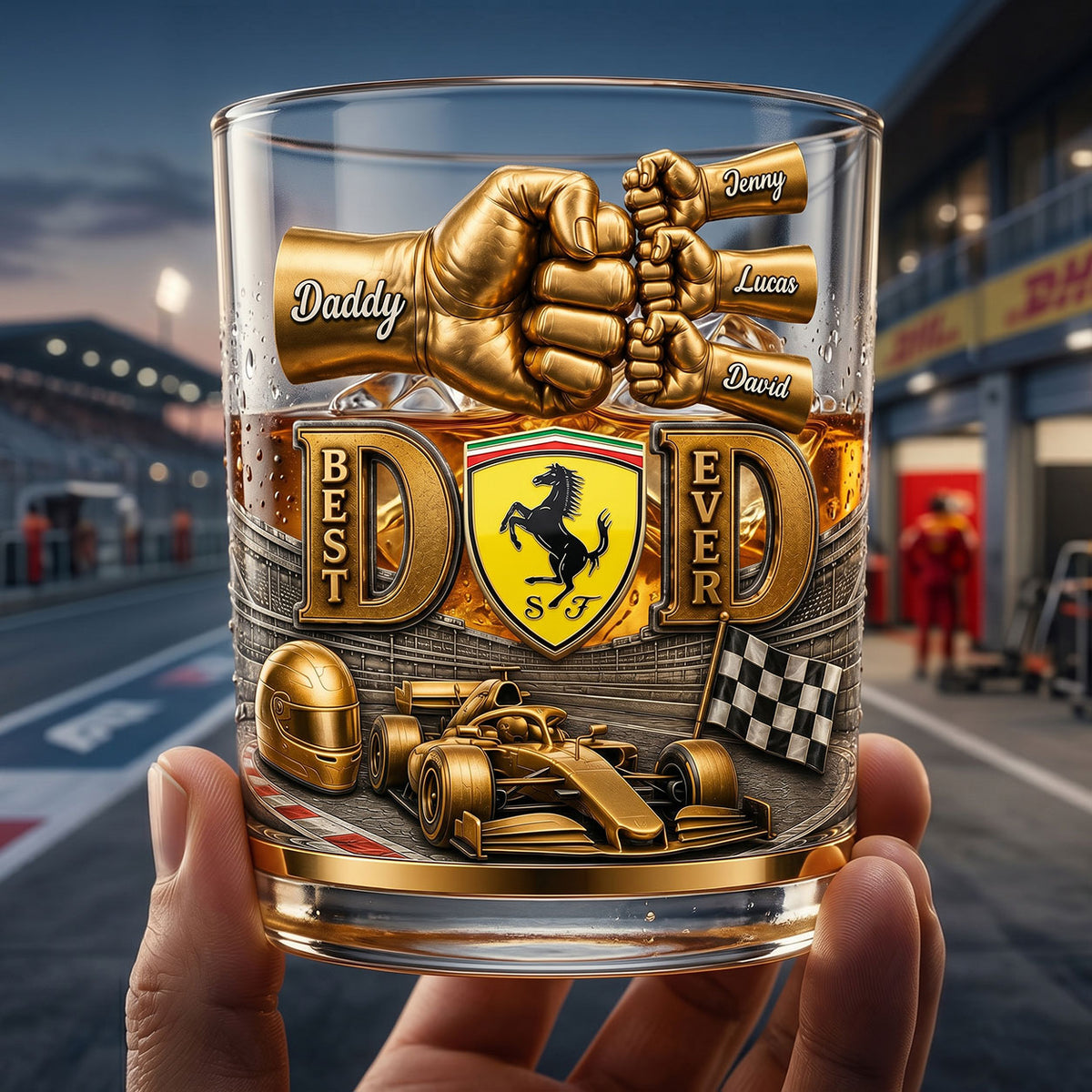 Speed Sport Fans Dad And Kids Fist Bump 11oz Round Glass - Personalized Gifts For Father's Day Glass 03NATI010626-Homacus