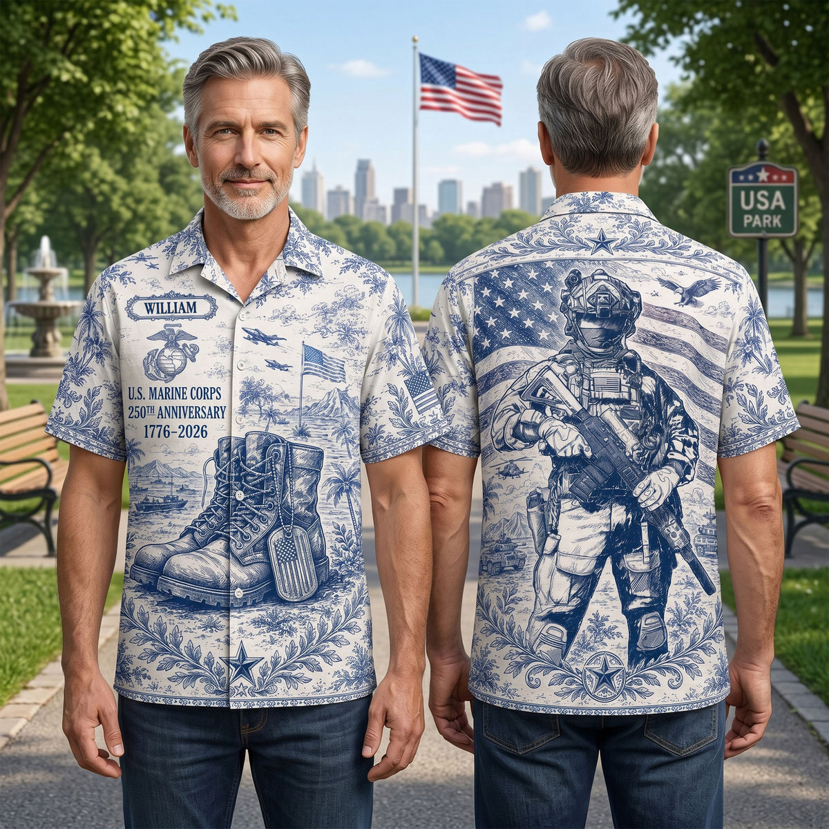 Veteran Celebrate America 250th Anniversary Toile De Jouy Hawaiian Shirt - Personalized Gifts For Veterans 01huti180626