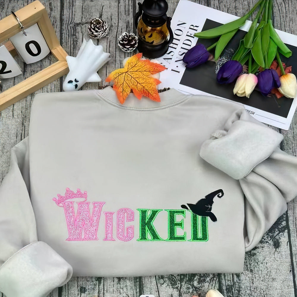Wicked Embroidered Sweatshirt with Side Bow and Glitter - Gift for Witch-Homacus