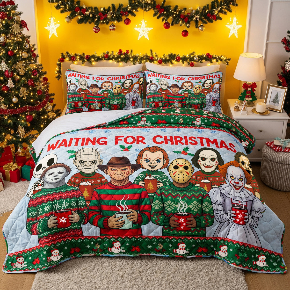 Waiting For Christmas Quilt Bed Set - Personalized Gifts For Horror Fans 05HULU120825-Homacus