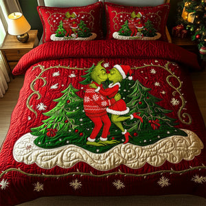 Festive Couple Kiss Quilt Set Special Line - Personalized Christmas Gift For Couples 02NALU080925-Homacus