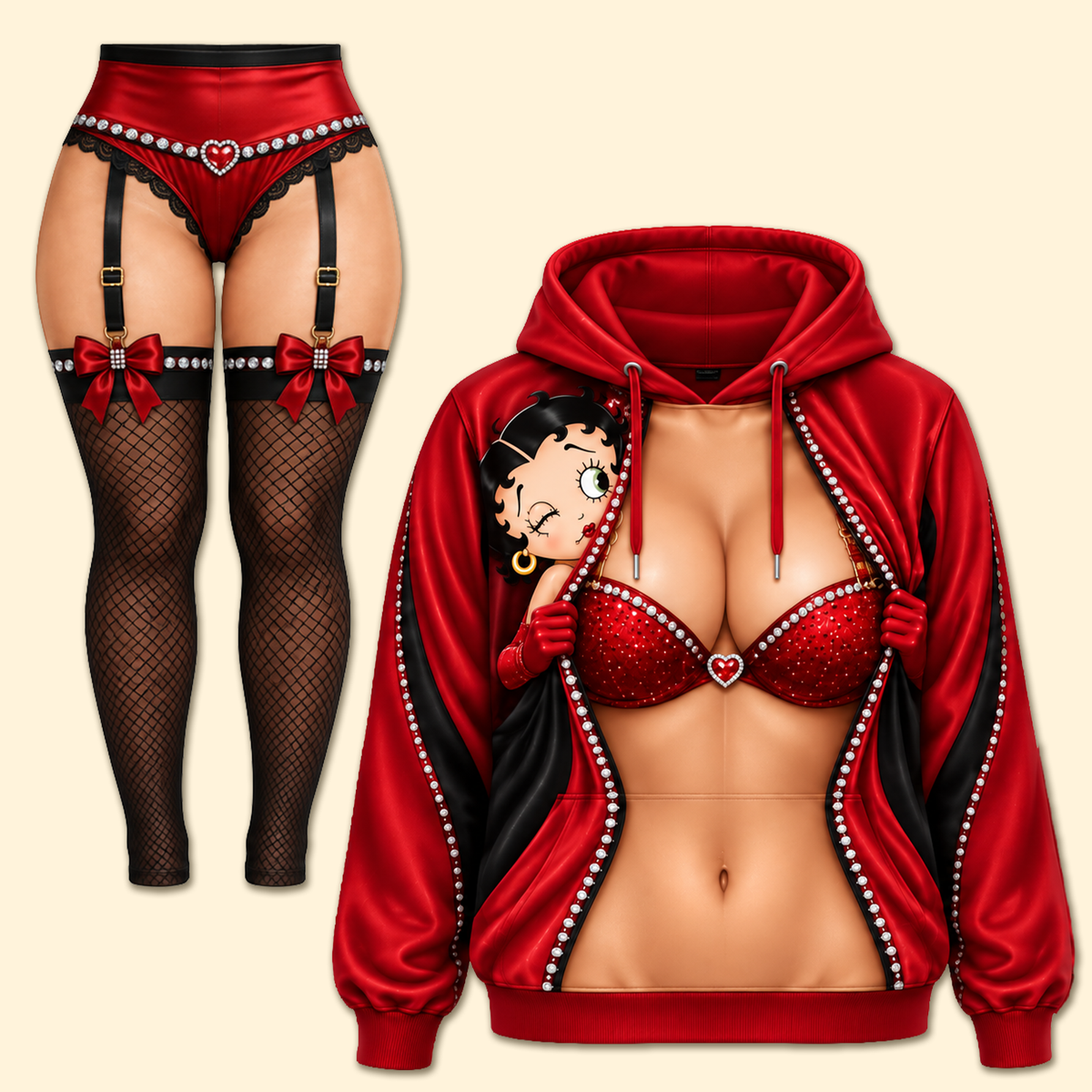 Cheeky Costume Hoodie & Leggings - Personalized Gifts For Wife, Girlfriend Set 03HADH211026-Homacus