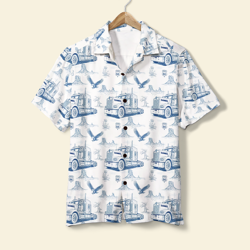 Vintage Blue Toile Pattern Hawaiian Shirt - Personalized Gifts For Trucker 03QHLU110625-Homacus
